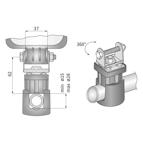 Rohrhalterung / Spiegelhalterung für Arbeitsscheinwerfer